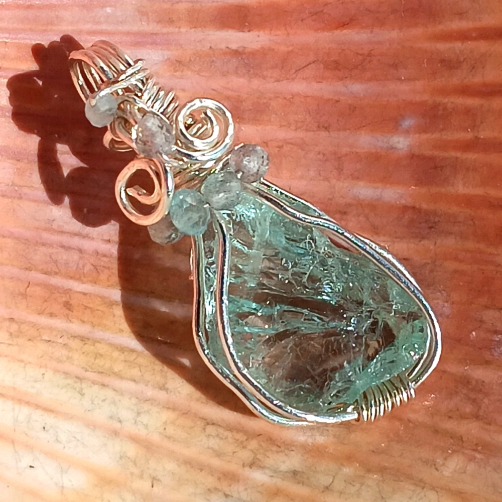 SALE Genuine Aquamarine Rough Sterling Silver Pendant